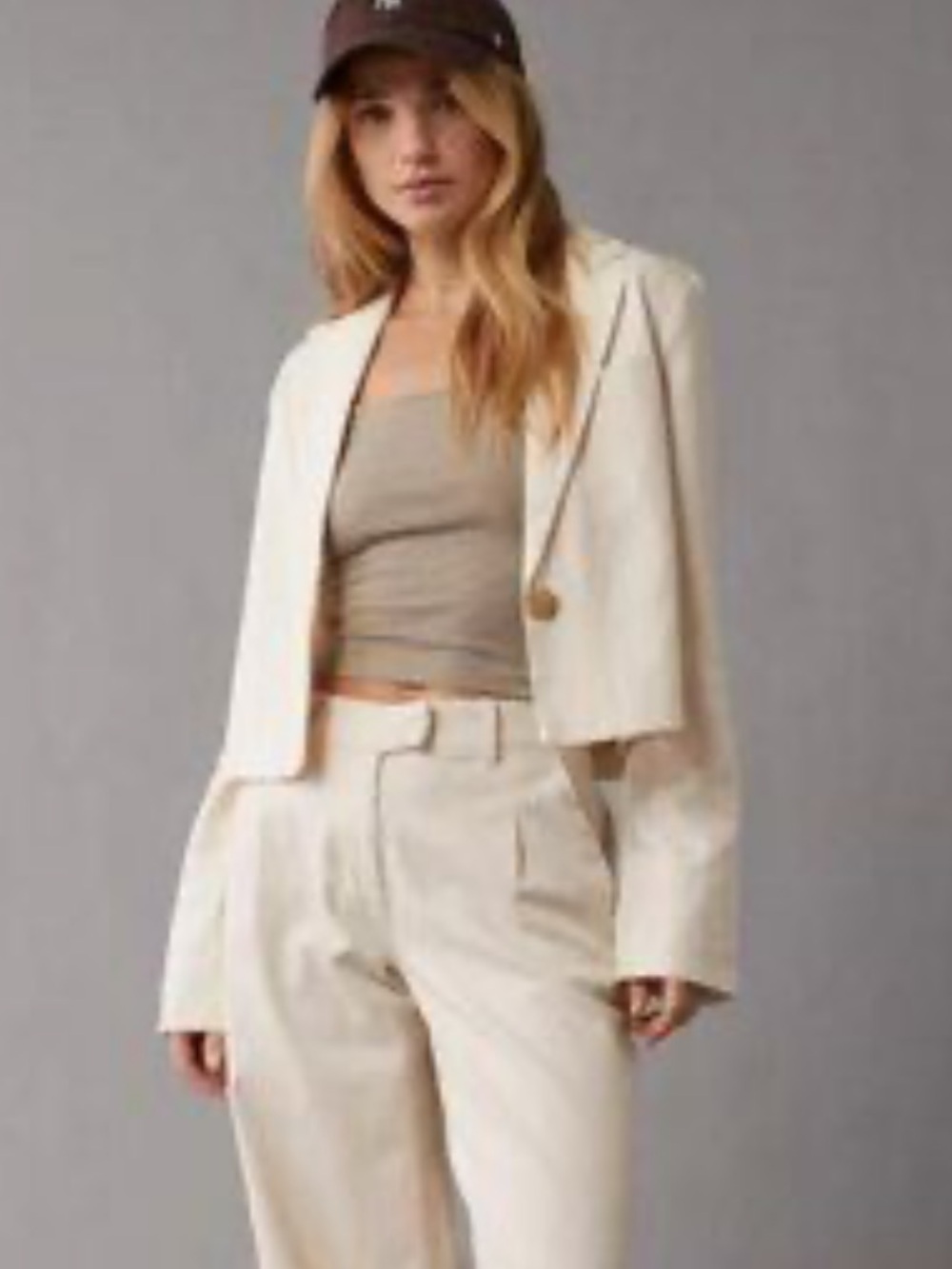 American Eagle linen blend crop blazer XS